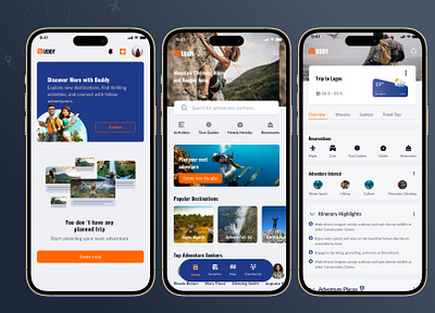 Travel Buddy App adventureous branding mobile app product design travel app ui