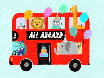 London Party Bus animals baby cute illustration kids pencil procreate