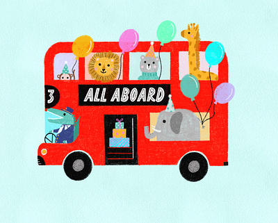 London Party Bus animals baby cute illustration kids pencil procreate