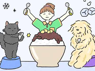 I Love Summer shaved ice cat cloudmoo dog illustration illustrator shaved ice 강아지 고양이 그림 빙수일러스트 삽화 운무 운무그림 일러스트레이터운무