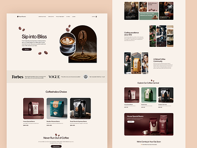 Roast Reverie - A coffee brand website exploration bento grid beverage website branding business cafe coffee coffee shop daily ui e commerce food graphic design landing page marketing minimal product restaurant service ui uiux design web design