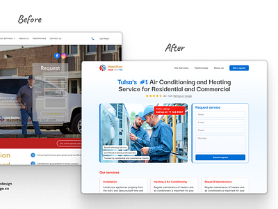 Air conditioning & heating services website (before and after) product design ui web design