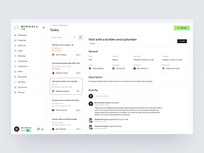 Task Management | Mindall CRM automation collaboration crm design digital followup friendly inspiration management mobile organization productivity property real estate rent sale task team ui ux