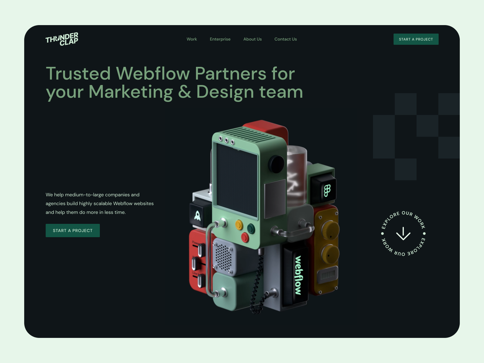 Homepage ThunderClap b2b branding design home page landing minimal saas ui ux web design webflow website design