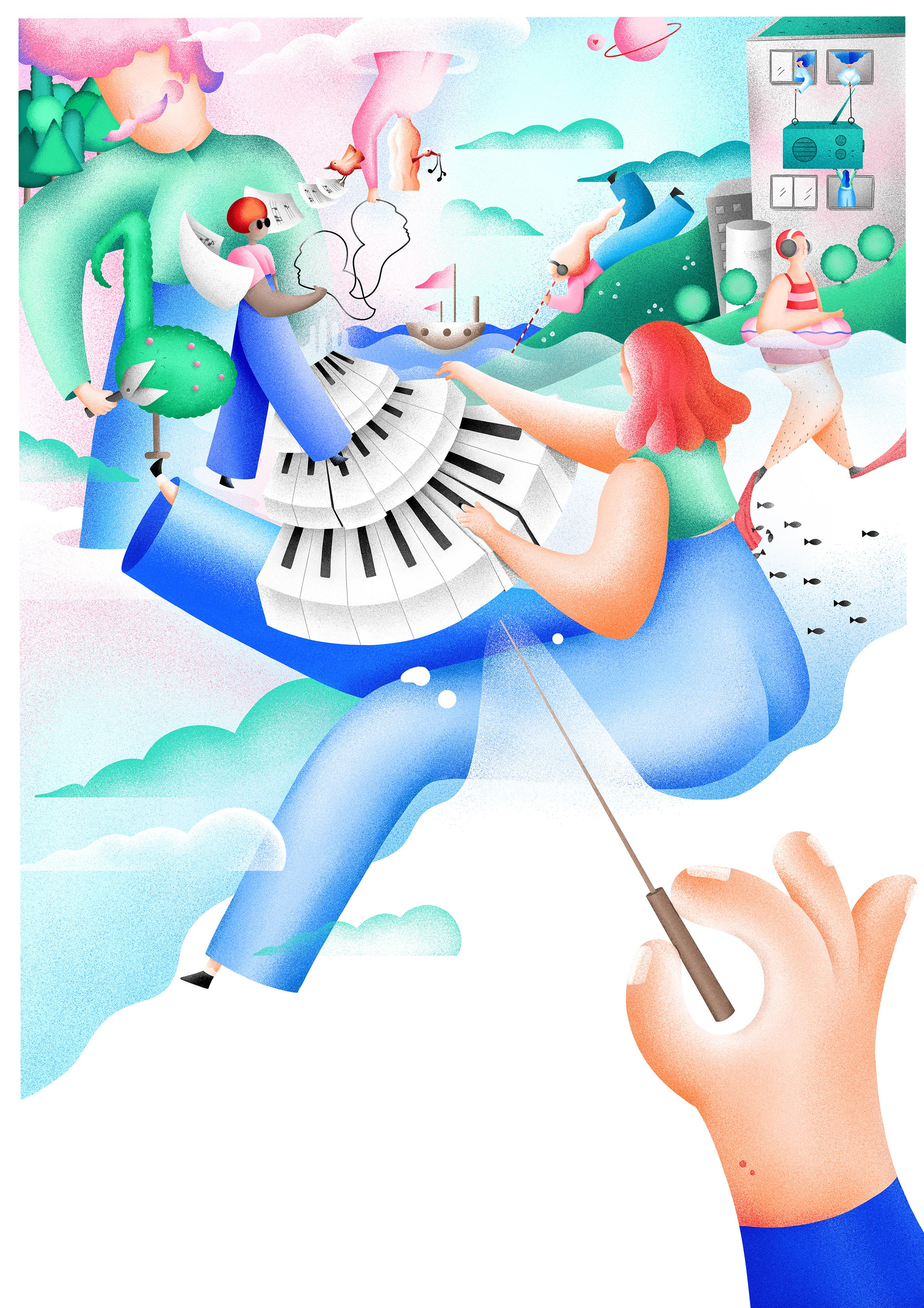 A WORLD OF SOUNDS. boldcolours brightcolours colourful digitalartwort digitalillustration grain music sound soundworld textures vector world