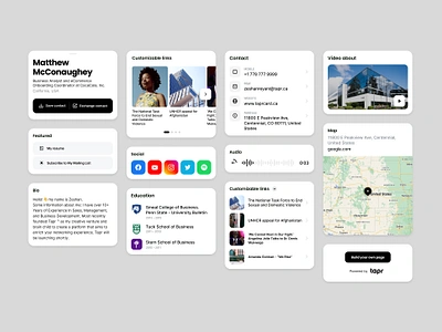 UI elements. Tapr UI. Build Better Connections. vCard about block branding delaware design business card digital business card digitalcard gallery minimalistic mobile app mobile design mobile profile page personal profile slider tapr tapr bio texas ui usa vcard web