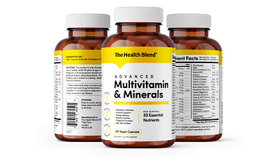 The Health Blend® Advanced Multivitamin & Minerals brand identity branding dietary supplement graphic design label label design multivitamin packaging packaging design product packaging supplement supplement label