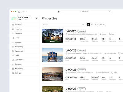 Properties List | Mindall CRM apartment automation crm design digital filters friendly house inspiration management mansion mobile productivity property proptech real estate search sorting ui ux
