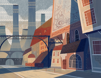 Smoke city art city drawing gouache illustration mixedmedia texture town