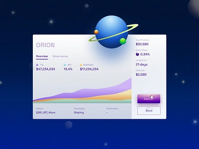 Concept prototype for a web3 staking platform app colors low poly mobile sci fi space staking ui vault web3