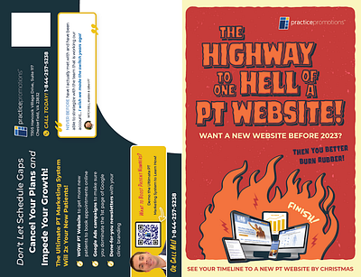 "Highway To Hell" Onboarding Infographic design digital art direct mail fire graphic design halloween hell illustration infographic marketing medical marketing print print design skeleton