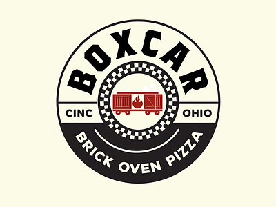 Boxcar Badge boxcar branding brickoven design graphic design identity illustration logo mark pizza pub train