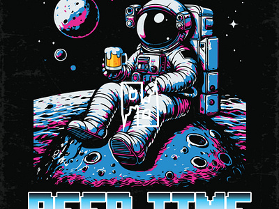 Astronaut Beer Time art astro astronaut beer brand branding cartoon character cloth clothes clothing color design graphic design illustration logo merch moon space tshirt