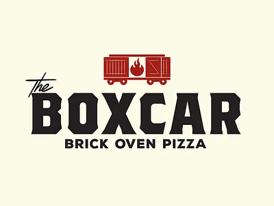 The Boxcar Primary Logo boxcar branding brick oven design graphic design identity illustration logo mark pizza pub train