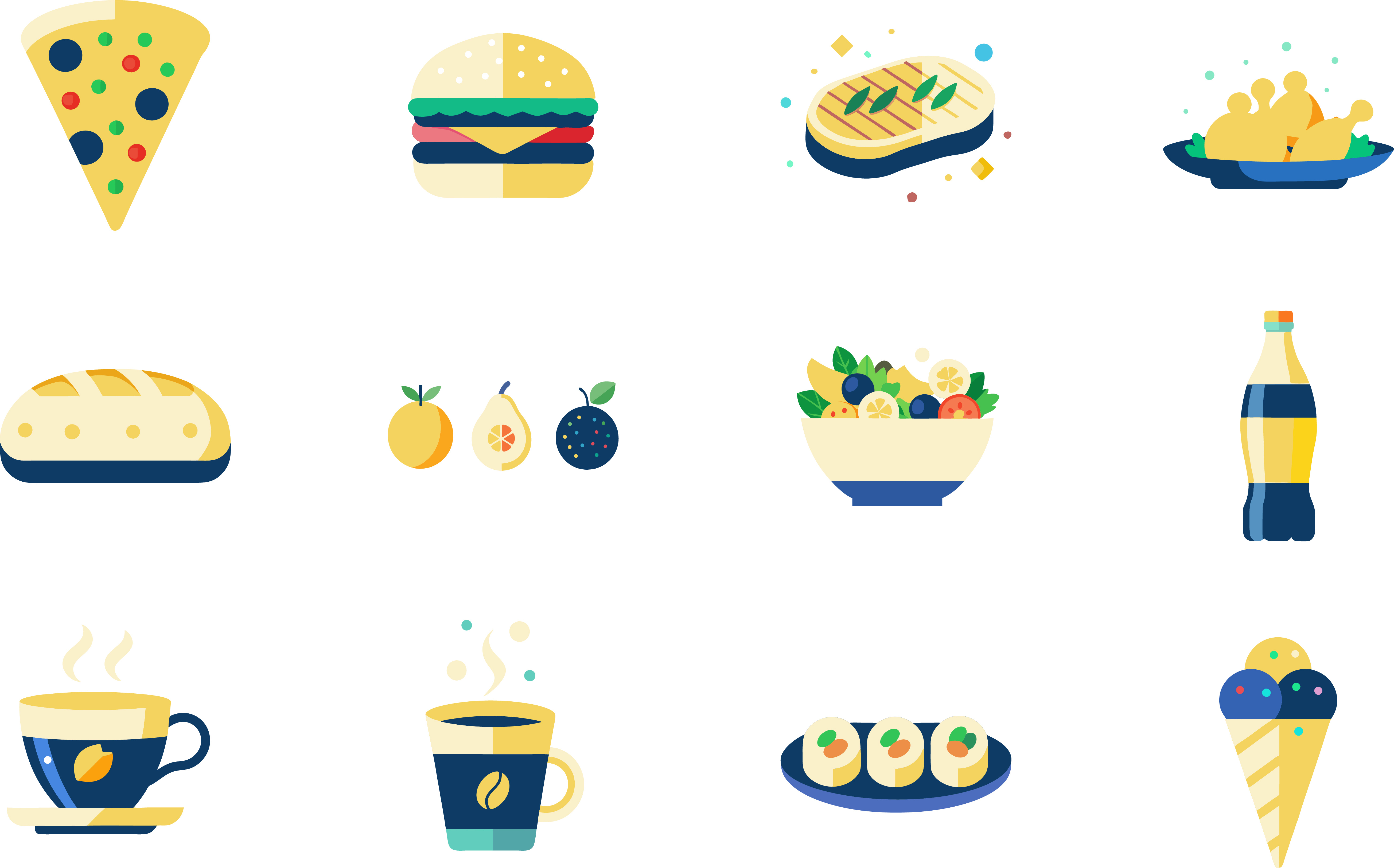 Food and Beverage iIcons Set clolorfullicon flatdesign icon illustration minimalist ui