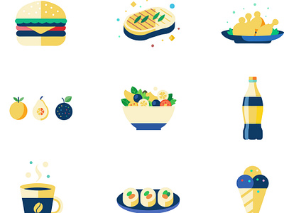 Food and Beverage iIcons Set clolorfullicon flatdesign icon illustration minimalist ui
