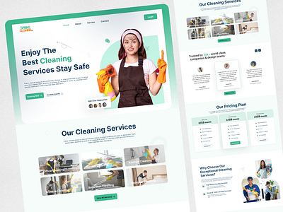 Cleaning Landing Page 2024 cleaning cleaning service eco friendly green landing page minimal modern nice pink trending ui design white bg