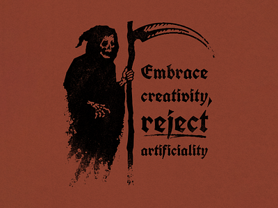 Embrace Creativity anti ai artificial intelligence character grim greaper illustration minimal skeleton vector