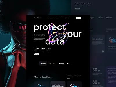 Data Protection - Website darktheme design hero landing page landingpage modern page design saas security startup ui uiux ux web web design web layout web3 webpage website