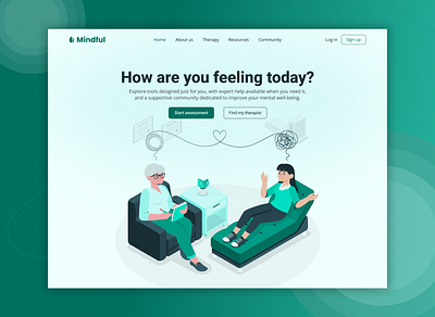 Mindful: Mental Health Website Landing Page UI/UX 2024 design trend dashboard designinspiration designthinking digitalwellness dribbble healthcaredesign hero page homepage landing page design latest design mental health website popular design serexperience trending ui uiux web design