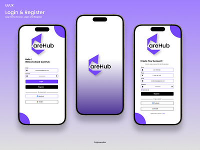 Login and Register Mobile Apps apps branding carehub design figma graphic design homescreen informatic login logo mobile mobileapps register ui ux