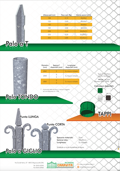 Caravita recinzioni | Fence post data sheet 3d rendering technical sheet