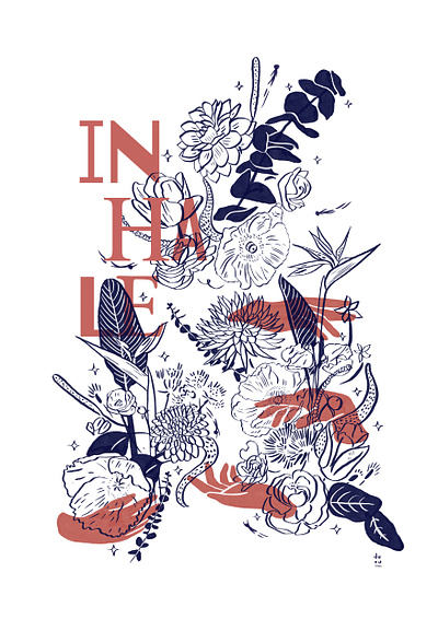 Inhale drawing floral flower hands illustration inhale mindful mindfulness paradise silkscreen soul spiritual typography