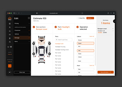 Autosolo - Car parts repair selection table