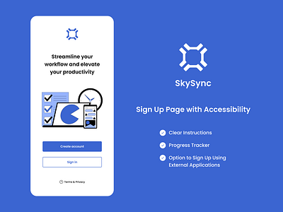 SkySync : Sign Up Page with Accessibility interface landing page sign in sign up ui ux