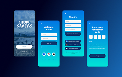 Mobile App (Shore Savers) - Login and Signup app appdesign beachcleanup branding dailyui design dribbble figma forgetpassword login mobileappdesign modern signup splashscreen typography ui ux verificationcode volunteerapp