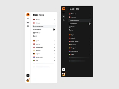 F1 Race Control Sidebar app bar f1 interface list mclaren navigation product product design sidebar ui ux