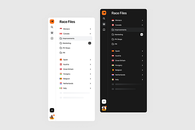 F1 Race Control Sidebar app bar f1 interface list mclaren navigation product product design sidebar ui ux