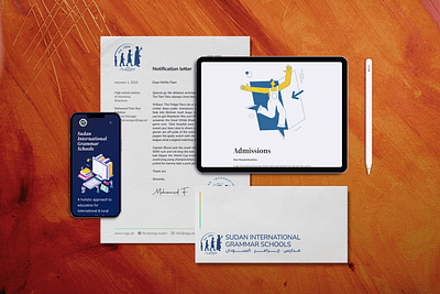 Rebranding, business portfolio — SIGS a4 blue and white branding business design envelope international school mockups paper portfolio rebranding school stationery sudan