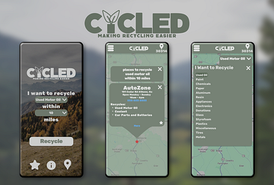 Cycled - a recycling app UX concept app figma google career certificate graphic design ui ux design