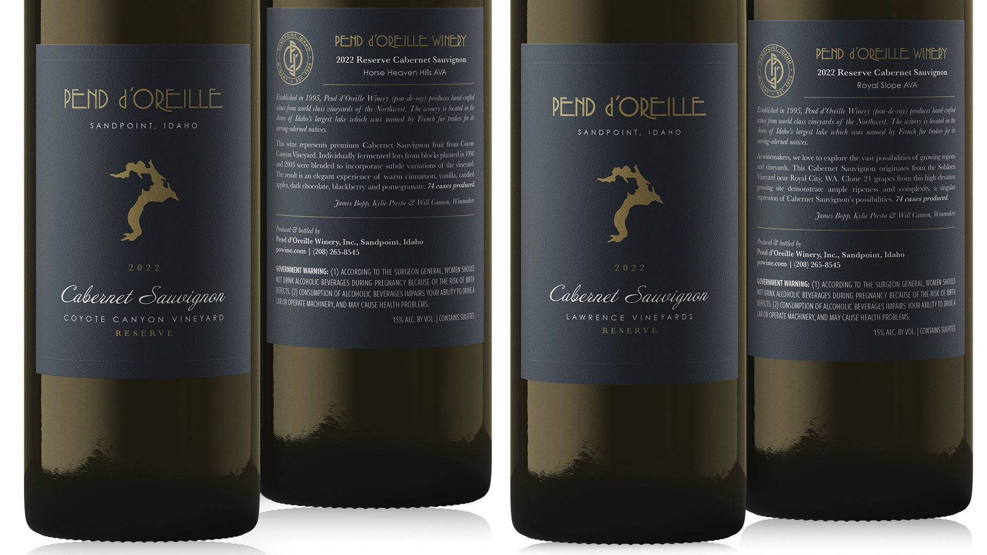 Reserve Cabernet label · Pend d'Oreille Winery branding label design print design typography wine label