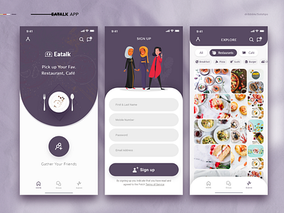 EATALK - app to invite friends to go out to a restaurant app chat coffee eating friends invite map meal outdoor rating restaurant ui