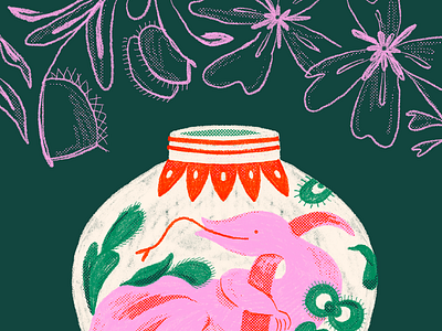 (not so) Traditional vase animal design digital art flowers graphic design illustration komodo plants procreate vase