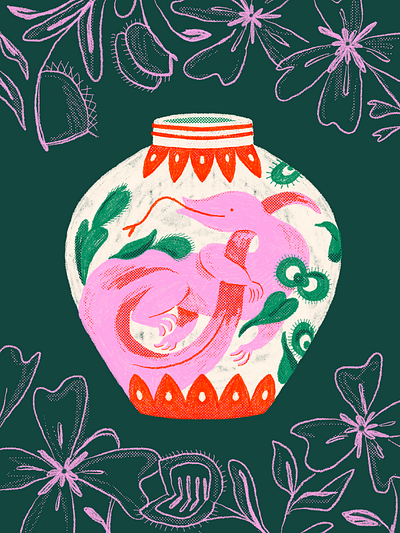 (not so) Traditional vase animal design digital art flowers graphic design illustration komodo plants procreate vase