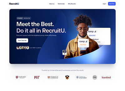 Recruitment Web Design - RecruitU design landing page minimal recruitment ui web design