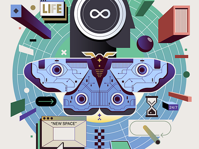 LIFE art blockchain blue branding butterfly circle design digital editorial icon illustration indonesia jakarta life moth nft perspective tezos ui vector