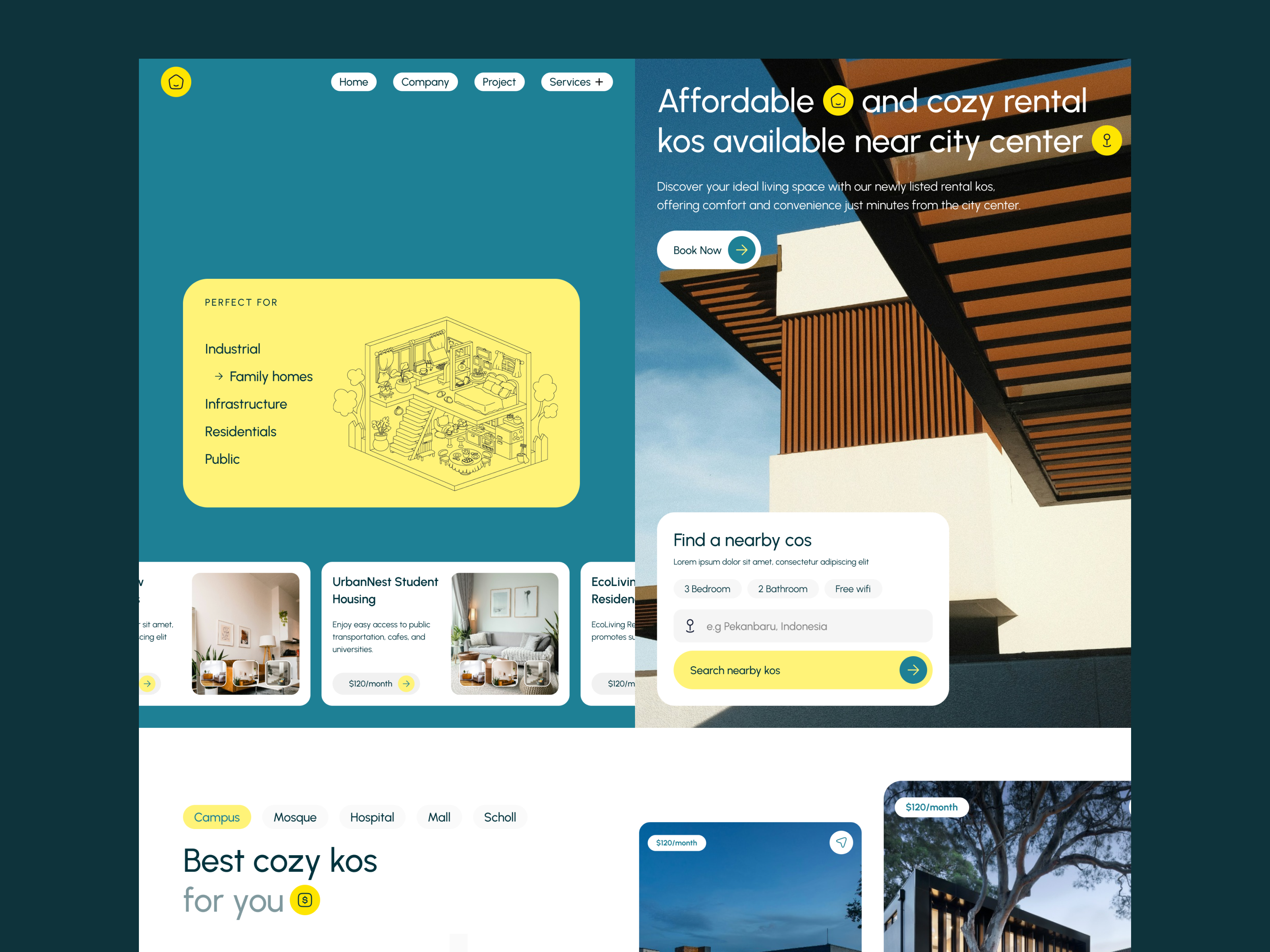 Cozy Kos - Home Rental Landing Page architect construction contractor elementor estate framer home house kos landing page property real rental ui webflow website wordpress