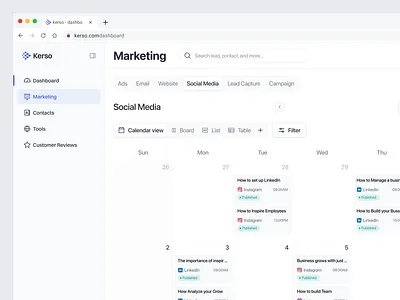 Kerso - CRM [Marketing] clean crm crm marketing crm social media management dashboard management marketing modern social media social media management
