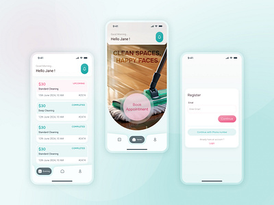 Home Cleaning App app app design home cleaning mobile mobile app on boarding ui