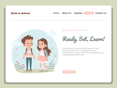 Education Platform Landing Page backtoschool cartoon character cute cuteillustration femininestyle flat flatdesign graphic design illustration illustrator kids landingpage nature pastel school study ui uiux webdesign