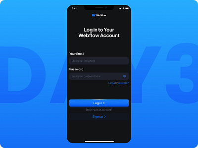 Webflow Login Screen app blue darkmode screen ui ui component ui element ui kit ui kits