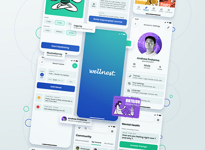 Wellnest App Design app app design blue green mental health mobile app ui ui design ui kit