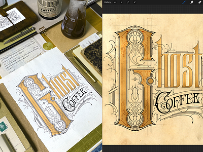 Ghost Coffee Lettering | Procreate biernat coffee coffee break coffee label coffee lover coffee time details matter ghost ghostcoffee handlettering illustration kawa label design lettering logo designer packaging poster print procreate tomasz biernat