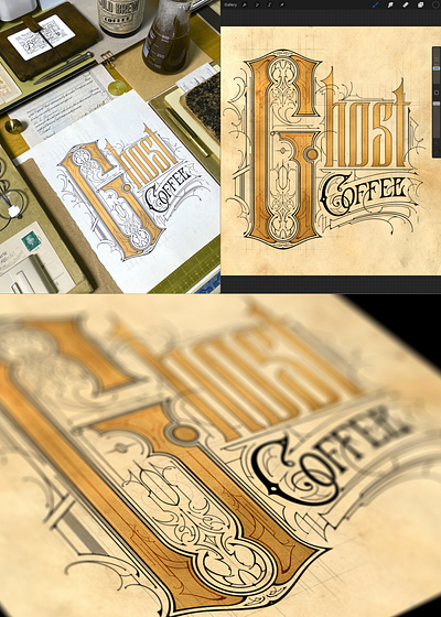 Ghost Coffee Lettering | Procreate biernat coffee coffee break coffee label coffee lover coffee time details matter ghost ghostcoffee handlettering illustration kawa label design lettering logo designer packaging poster print procreate tomasz biernat