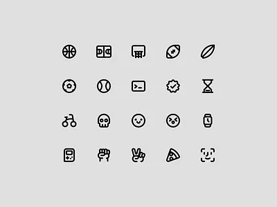 Icons 💀 24 basketball bike cute football gameboy icon iconography icons illustrations line pizza skull surfboard