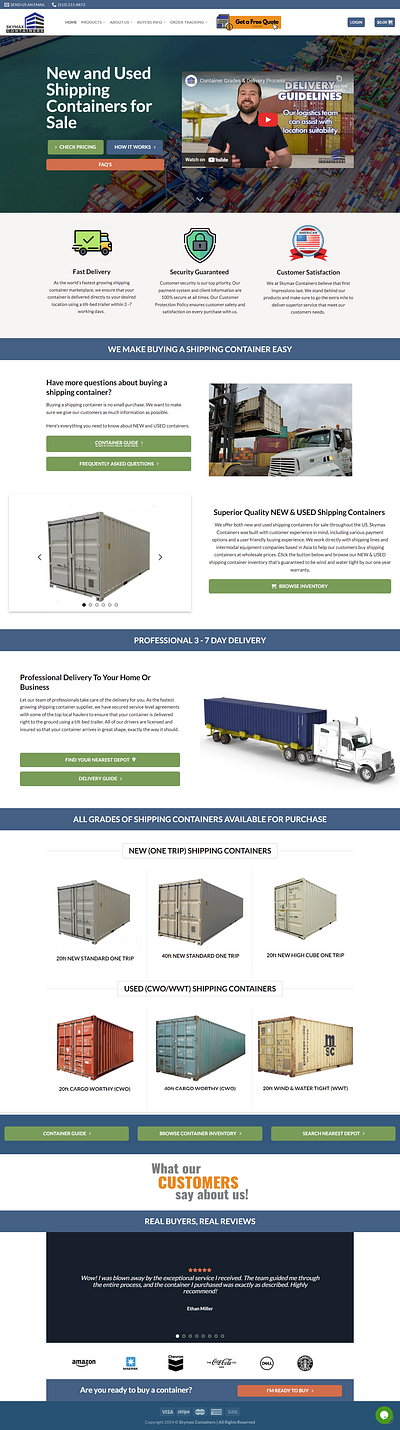 New Shipping Containers for Sale Website Design ui